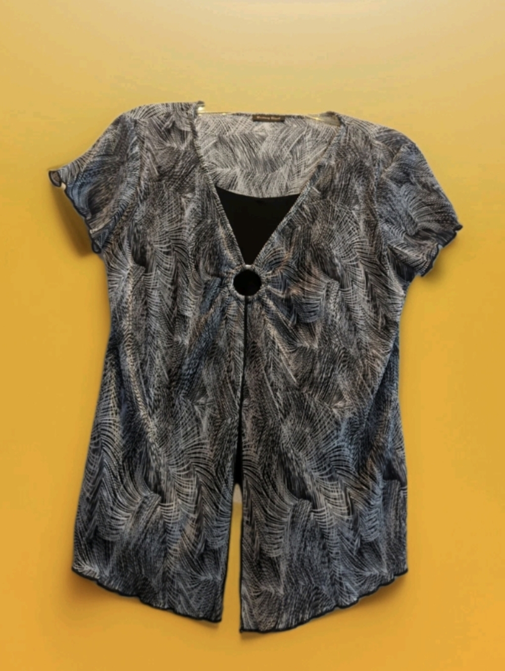 Brittany Black Shirt Top Size M Black/White W/Black Attached Under Shirt